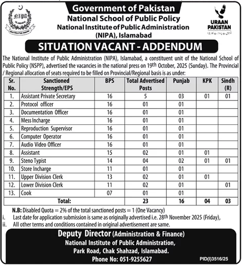 National School of Public Policy National Institute of Public Administration Islamabad Jobs